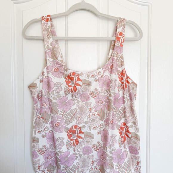 Womens Floral Stretchy Tank Top Size Large Pink Orange Tan Boho Summer - Picture 2 of 6